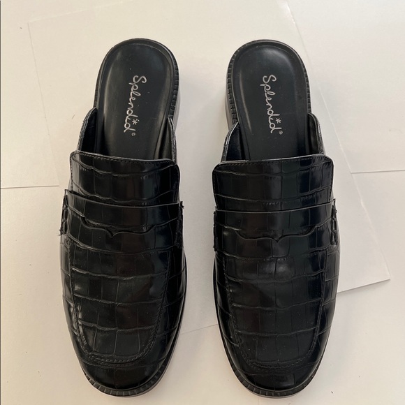 SPLENDID Dora Croc-Embossed Penny Loafer Mules Size 7 Black - Picture 4 of 6